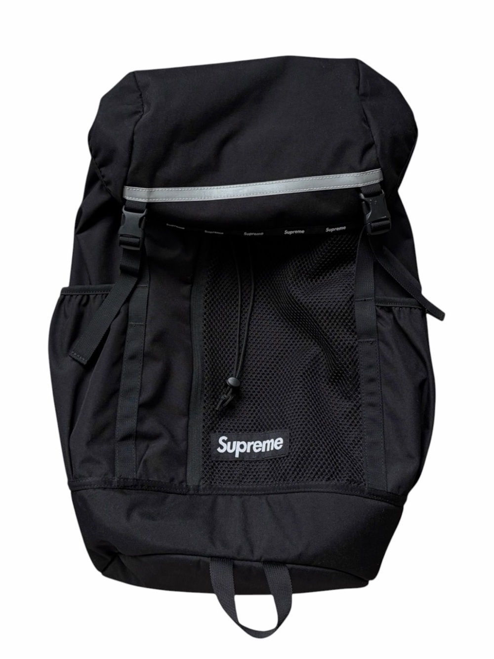 Supreme SS18 Black Cordura Backpack 3M Reflective Box Logo Mesh Front Bag Unisex